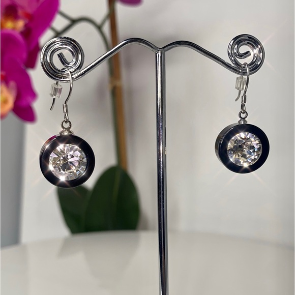 Women’s Crystal Earrings, Black Acrylic, Dangle Drop Earrings, Statement Earring - Picture 9 of 11